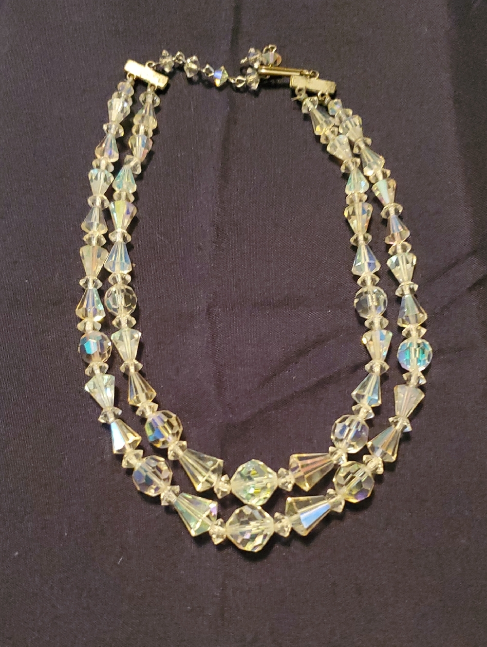 Vintage Aurora Borealis Crystal Two-Strand Choker Necklace - Clear